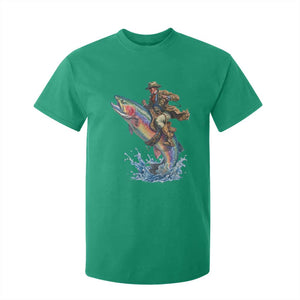 Vintage Cowboy Riding Rainbow Trout T Shirt For Kid Funny Fishing Western Rodeo TS14 Irish Green Print Your Wear