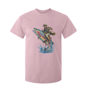 Vintage Cowboy Riding Rainbow Trout T Shirt For Kid Funny Fishing Western Rodeo TS14 Light Pink Print Your Wear