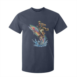 Vintage Cowboy Riding Rainbow Trout T Shirt For Kid Funny Fishing Western Rodeo TS14 Navy Print Your Wear