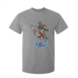 Vintage Cowboy Riding Rainbow Trout T Shirt For Kid Funny Fishing Western Rodeo TS14 Sport Gray Print Your Wear