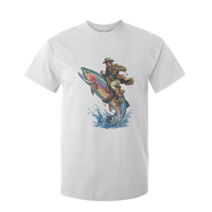 Vintage Cowboy Riding Rainbow Trout T Shirt For Kid Funny Fishing Western Rodeo TS14 White Print Your Wear