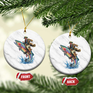 Vintage Cowboy Riding Rainbow Trout Ceramic Ornament Funny Fishing Western Rodeo TS14 1pc White Marble Print Your Wear
