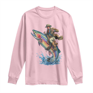 Vintage Cowboy Riding Rainbow Trout Long Sleeve Shirt Funny Fishing Western Rodeo TS14 Light Pink Print Your Wear