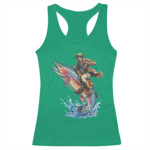 Vintage Cowboy Riding Rainbow Trout Racerback Tank Top Funny Fishing Western Rodeo TS14 Irish Green Print Your Wear