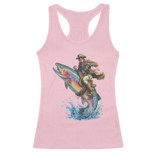 Vintage Cowboy Riding Rainbow Trout Racerback Tank Top Funny Fishing Western Rodeo TS14 Light Pink Print Your Wear