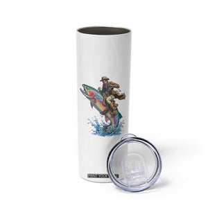 Vintage Cowboy Riding Rainbow Trout Skinny Tumbler Funny Fishing Western Rodeo TS14 Print Your Wear