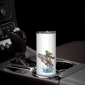 Vintage Cowboy Riding Rainbow Trout Skinny Tumbler Funny Fishing Western Rodeo TS14 Print Your Wear