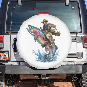 Vintage Cowboy Riding Rainbow Trout Spare Tire Cover Funny Fishing Western Rodeo TS14 No hole White Print Your Wear