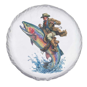 Vintage Cowboy Riding Rainbow Trout Spare Tire Cover Funny Fishing Western Rodeo TS14 Print Your Wear