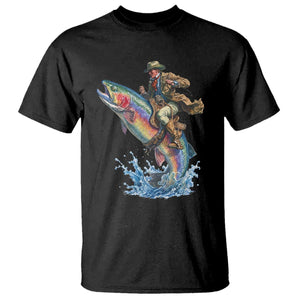 Vintage Cowboy Riding Rainbow Trout T Shirt Funny Fishing Western Rodeo TS14 Black Print Your Wear
