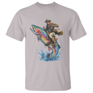 Vintage Cowboy Riding Rainbow Trout T Shirt Funny Fishing Western Rodeo TS14 Ice Gray Print Your Wear