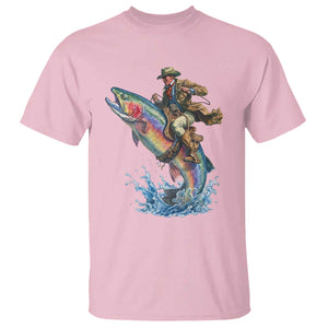 Vintage Cowboy Riding Rainbow Trout T Shirt Funny Fishing Western Rodeo TS14 Light Pink Print Your Wear