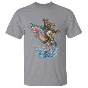 Vintage Cowboy Riding Rainbow Trout T Shirt Funny Fishing Western Rodeo TS14 Sport Gray Print Your Wear