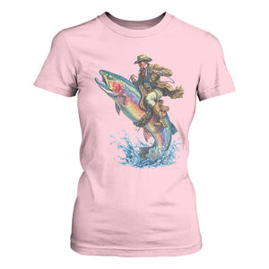 Vintage Cowboy Riding Rainbow Trout T Shirt For Women Funny Fishing Western Rodeo TS14 Light Pink Print Your Wear