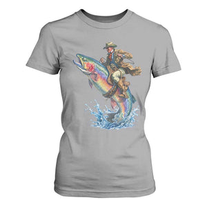Vintage Cowboy Riding Rainbow Trout T Shirt For Women Funny Fishing Western Rodeo TS14 Sport Gray Print Your Wear