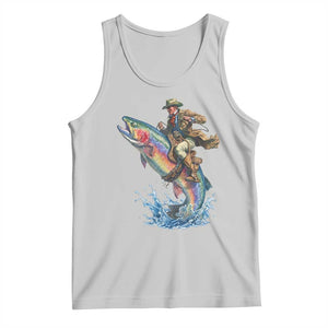 Vintage Cowboy Riding Rainbow Trout Tank Top Funny Fishing Western Rodeo TS14 Ash Print Your Wear