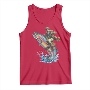 Vintage Cowboy Riding Rainbow Trout Tank Top Funny Fishing Western Rodeo TS14 Red Print Your Wear