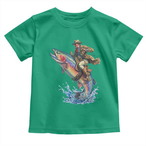 Vintage Cowboy Riding Rainbow Trout Toddler T Shirt Funny Fishing Western Rodeo TS14 Irish Green Print Your Wear