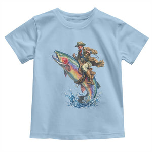 Vintage Cowboy Riding Rainbow Trout Toddler T Shirt Funny Fishing Western Rodeo TS14 Light Blue Print Your Wear