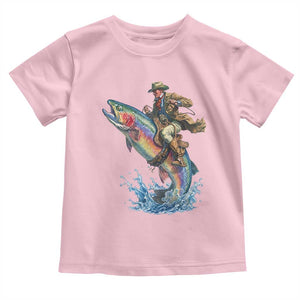 Vintage Cowboy Riding Rainbow Trout Toddler T Shirt Funny Fishing Western Rodeo TS14 Light Pink Print Your Wear