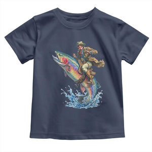 Vintage Cowboy Riding Rainbow Trout Toddler T Shirt Funny Fishing Western Rodeo TS14 Navy Print Your Wear