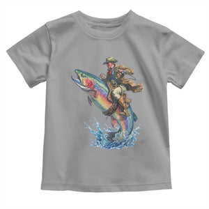 Vintage Cowboy Riding Rainbow Trout Toddler T Shirt Funny Fishing Western Rodeo TS14 Sport Gray Print Your Wear