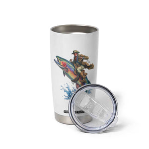 Vintage Cowboy Riding Rainbow Trout Tumbler Cup Funny Fishing Western Rodeo TS14 Print Your Wear