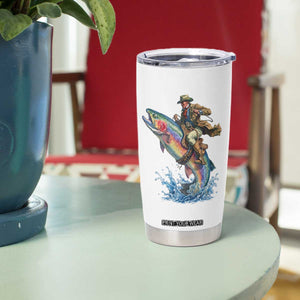 Vintage Cowboy Riding Rainbow Trout Tumbler Cup Funny Fishing Western Rodeo TS14 Print Your Wear