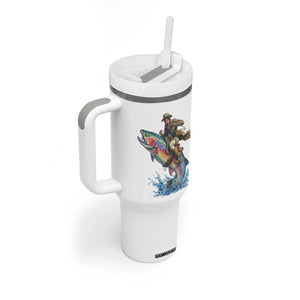 Vintage Cowboy Riding Rainbow Trout Tumbler With Handle Funny Fishing Western Rodeo TS14 Print Your Wear