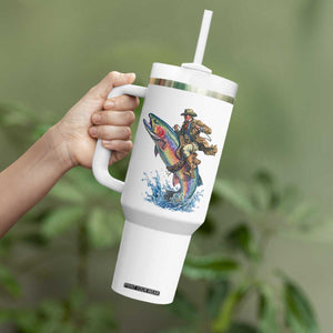 Vintage Cowboy Riding Rainbow Trout Tumbler With Handle Funny Fishing Western Rodeo TS14 Print Your Wear