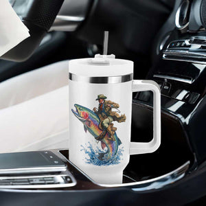 Vintage Cowboy Riding Rainbow Trout Tumbler With Handle Funny Fishing Western Rodeo TS14 Print Your Wear