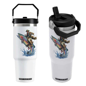Vintage Cowboy Riding Rainbow Trout Flip Straw Tumbler Funny Fishing Western Rodeo TS14 One Size: 30 oz White Print Your Wear