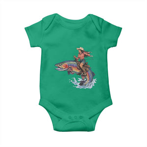 Vintage Cowgirl Riding Rainbow Trout Baby Onesie Funny Fishing Western Rodeo TS14 Irish Green Print Your Wear