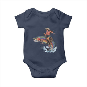 Vintage Cowgirl Riding Rainbow Trout Baby Onesie Funny Fishing Western Rodeo TS14 Navy Print Your Wear