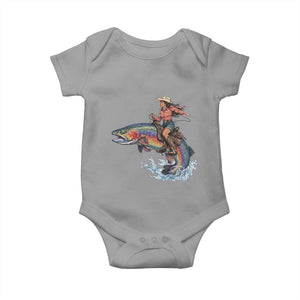 Vintage Cowgirl Riding Rainbow Trout Baby Onesie Funny Fishing Western Rodeo TS14 Sport Gray Print Your Wear