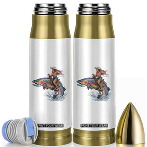 Vintage Cowgirl Riding Rainbow Trout Bullet Tumbler Funny Fishing Western Rodeo TS14 White Print Your Wear