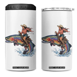 Vintage Cowgirl Riding Rainbow Trout 4 in 1 Can Cooler Tumbler Funny Fishing Western Rodeo TS14 One Size: 16 oz White Print Your Wear