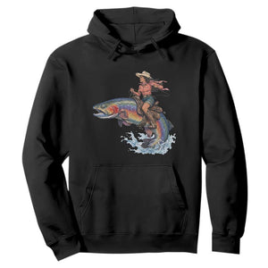 Vintage Cowgirl Riding Rainbow Trout Hoodie Funny Fishing Western Rodeo TS14 Black Print Your Wear