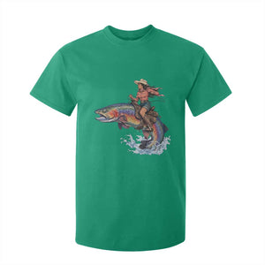 Vintage Cowgirl Riding Rainbow Trout T Shirt For Kid Funny Fishing Western Rodeo TS14 Irish Green Print Your Wear