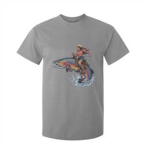Vintage Cowgirl Riding Rainbow Trout T Shirt For Kid Funny Fishing Western Rodeo TS14 Sport Gray Print Your Wear