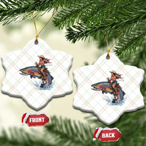 Vintage Cowgirl Riding Rainbow Trout Ceramic Ornament Funny Fishing Western Rodeo TS14 Print Your Wear