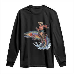 Vintage Cowgirl Riding Rainbow Trout Long Sleeve Shirt Funny Fishing Western Rodeo TS14 Black Print Your Wear