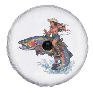 Vintage Cowgirl Riding Rainbow Trout Spare Tire Cover Funny Fishing Western Rodeo TS14 Print Your Wear