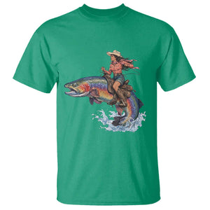 Vintage Cowgirl Riding Rainbow Trout T Shirt Funny Fishing Western Rodeo TS14 Irish Green Print Your Wear