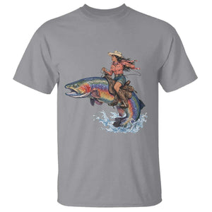 Vintage Cowgirl Riding Rainbow Trout T Shirt Funny Fishing Western Rodeo TS14 Sport Gray Print Your Wear