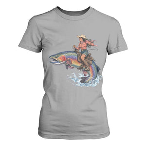 Vintage Cowgirl Riding Rainbow Trout T Shirt For Women Funny Fishing Western Rodeo TS14 Sport Gray Print Your Wear