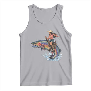 Vintage Cowgirl Riding Rainbow Trout Tank Top Funny Fishing Western Rodeo TS14 Athletic Heather Print Your Wear