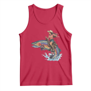 Vintage Cowgirl Riding Rainbow Trout Tank Top Funny Fishing Western Rodeo TS14 Red Print Your Wear