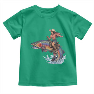 Vintage Cowgirl Riding Rainbow Trout Toddler T Shirt Funny Fishing Western Rodeo TS14 Irish Green Print Your Wear