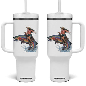 Vintage Cowgirl Riding Rainbow Trout Tumbler With Handle Funny Fishing Western Rodeo TS14 One Size: 40 oz White Print Your Wear